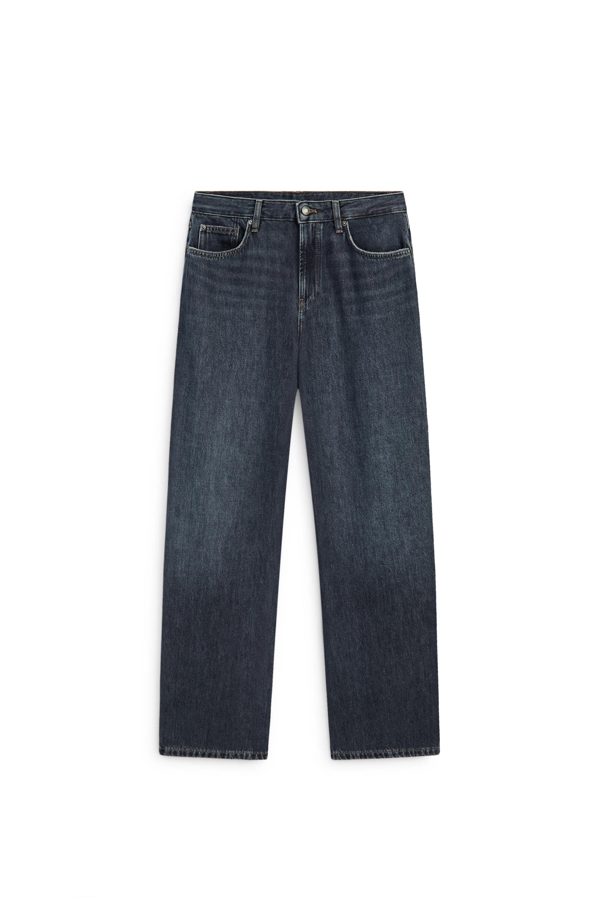 Suede relaxed fit high-waist barrel fit jeans - MEDIUM BLUE | Massimo Dutti UK