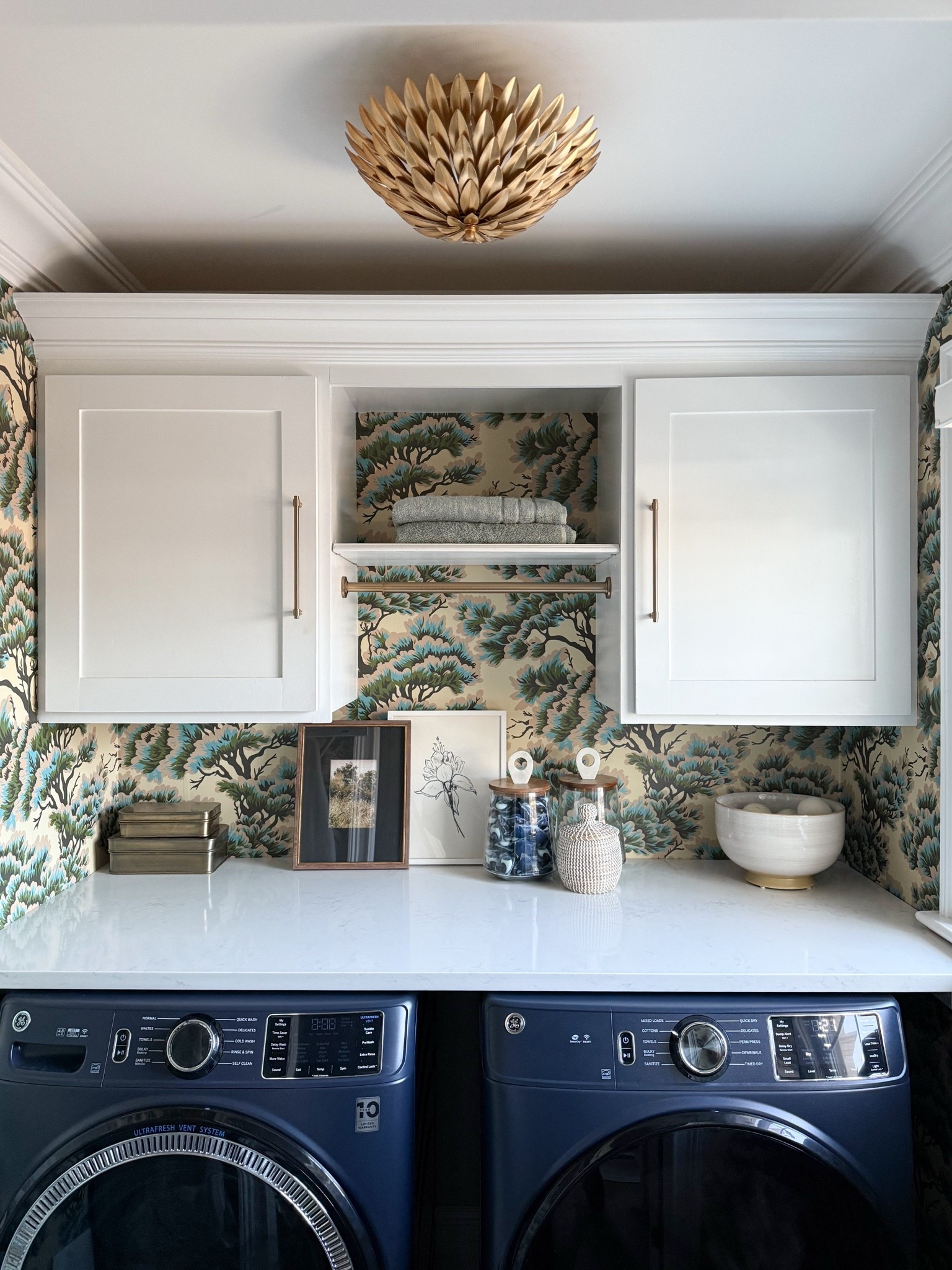 Even a laundry room deserves beautiful lighting. This woven flush mount adds texture overhead while complementing the wallpaper and making the space feel thoughtfully designed. Laundry room lighting, flush mount light, woven ceiling light, wallpaper, laundry room decor, home lighting ideas, neutral home, GirlOnTheHudson

#LTKHome