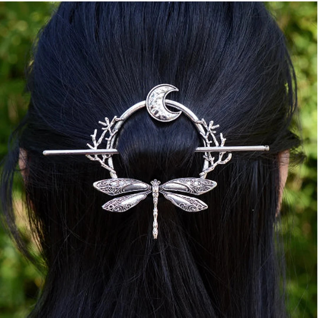 Witch Woodland Goddess Crescent Moon Dragonfly Hairstick - Etsy UK | Etsy (UK)