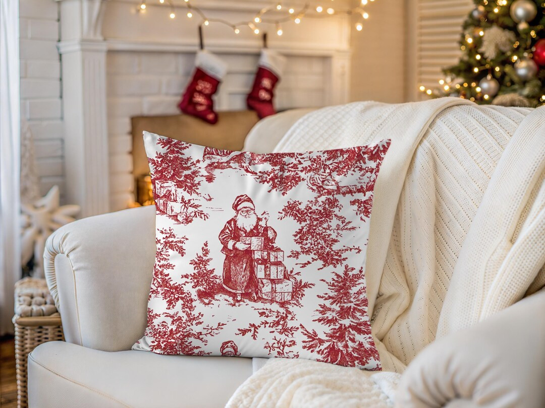 Red French Toile Santa Pillow Cover: Vintage Christmas Cushion - Etsy UK | Etsy (US)