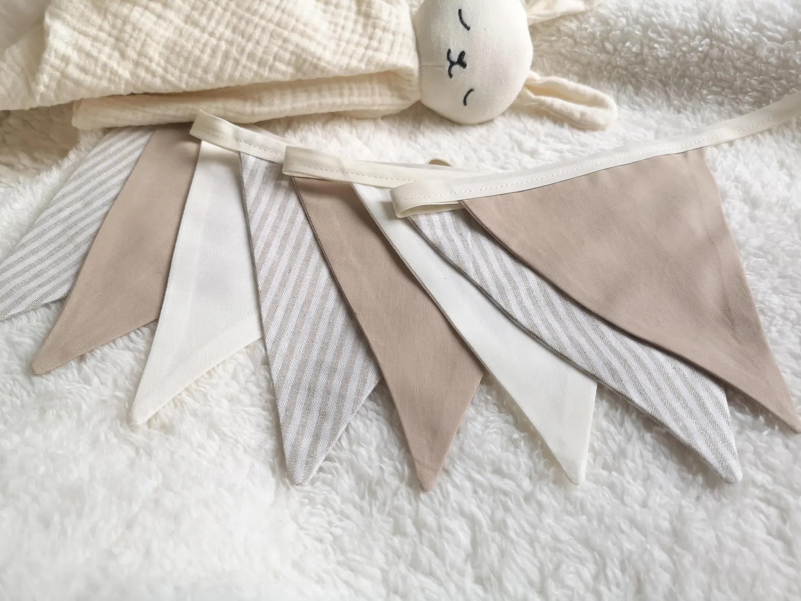 Handmade Linen Bunting Banner for Neutral Boy Nursery Decor – Beige Striped Fabric Flags Garlan... | Etsy (Global)