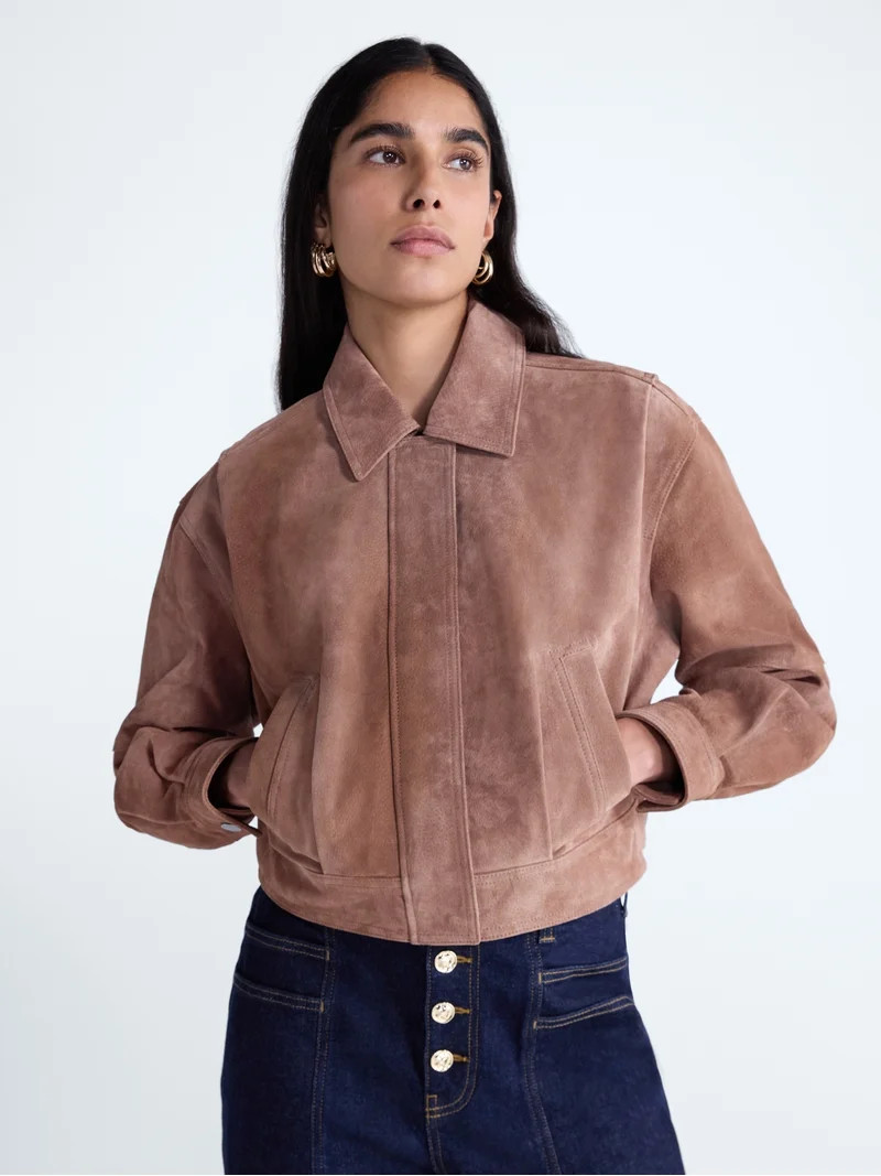Scoop Women\u2019s and Women\u2019s Plus Cropped Suede Jacket, Sizes XS-4X | Walmart (US)