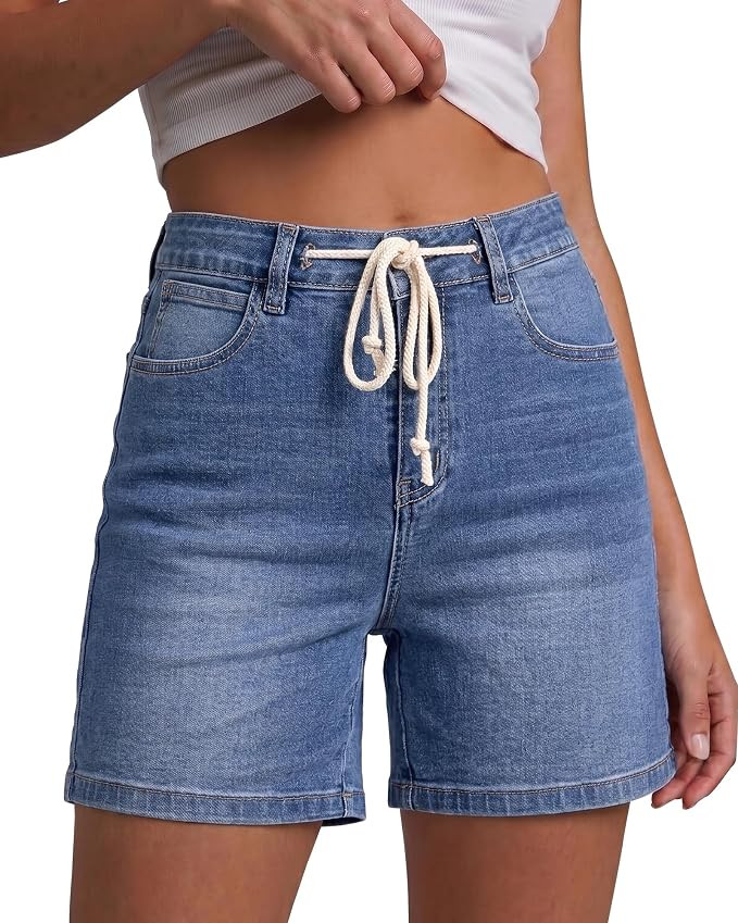 luvamia Jean Shorts for Women High Waisted Trendy Drawstring Stretchy Denim Shorts Summer Casual ... | Amazon (US)