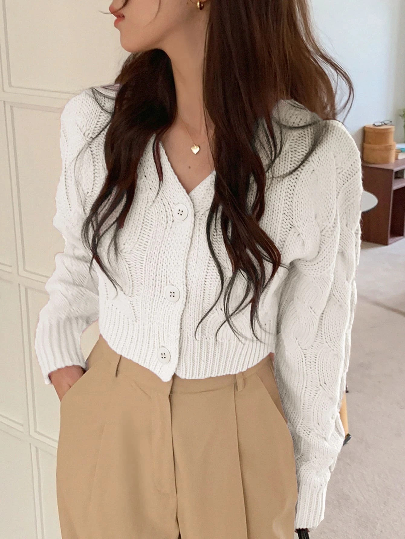 DAZY Drop Shoulder Cable Knit Cardigan | SHEIN