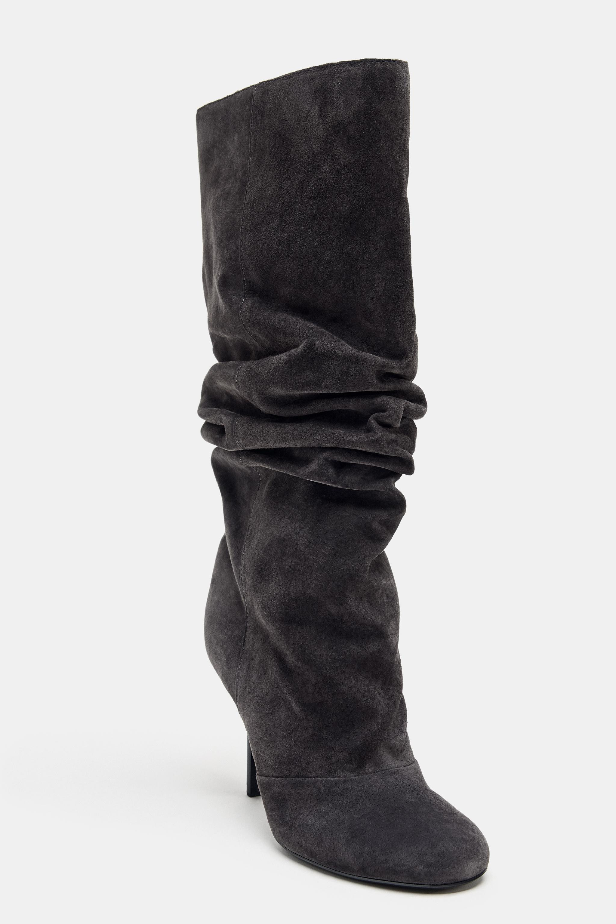 GATHERED LEATHER BOOTS | Zara US