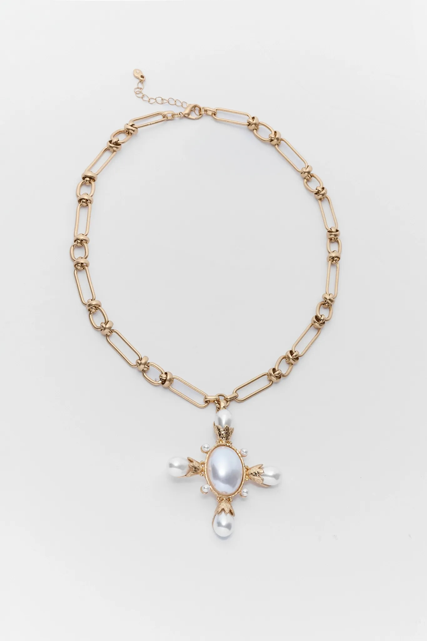 Gold Pearl Cross Pendant Necklace | Avara
