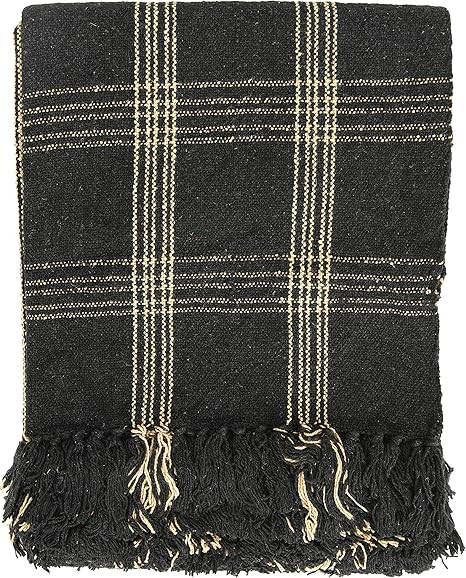 Creative Co-op DF3609 Plaid Black & Tan Fringed Woven Cotton Blend Throw, Black | Amazon (US)