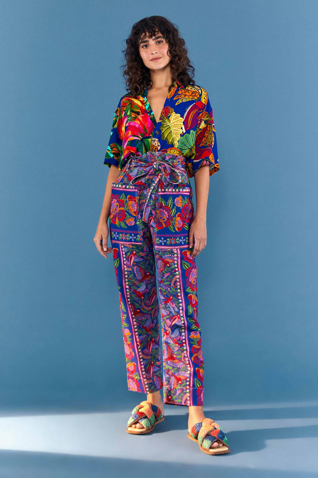 Blue Macaw Flight Belted Pants | FarmRio (US)