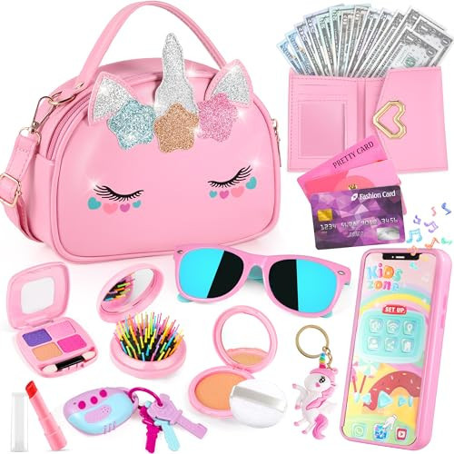 Toddler Girls Purse Toys Age 3-5 4-5 6-8, Kids Unicorn Play Purse Toys for Girls, Pretend Makeup Kit, Princess Pretend Play Girl Toys Easter Birthday Gifts for 3 4 5 6 7 8 Year Old Girl | Amazon (US)