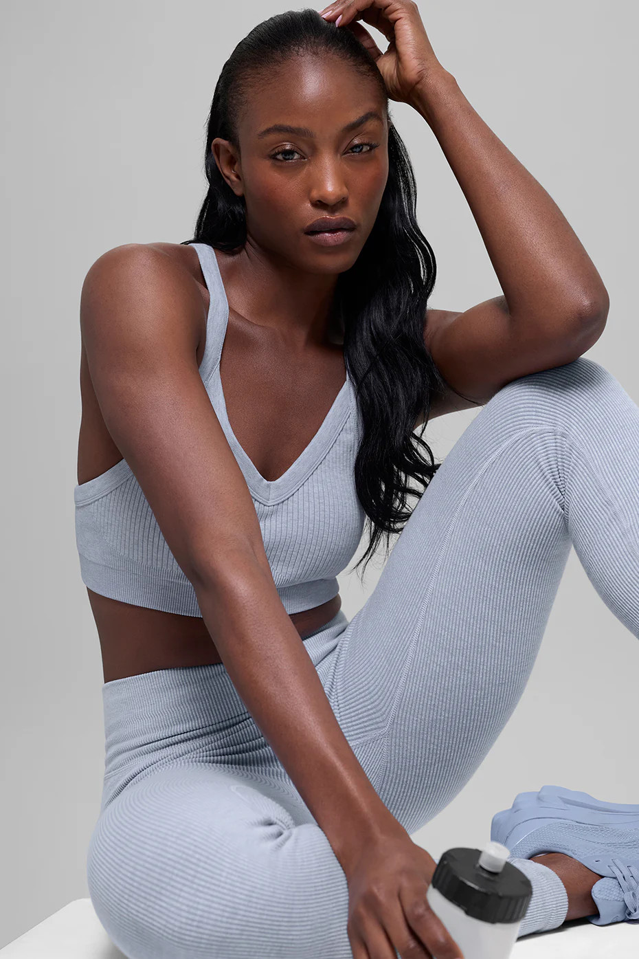 ALO | Seamless Two Tone Rib Bra in Winter Frost Heather, Size: 2XS | Alo Yoga
