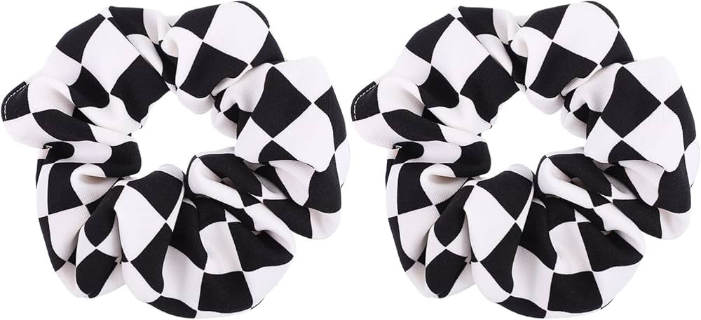 Black White Checkerboard Hair Scrunchie: 2 Pcs Checkered Elastics Ponytail Holders Scrunchy Hair ... | Amazon (US)