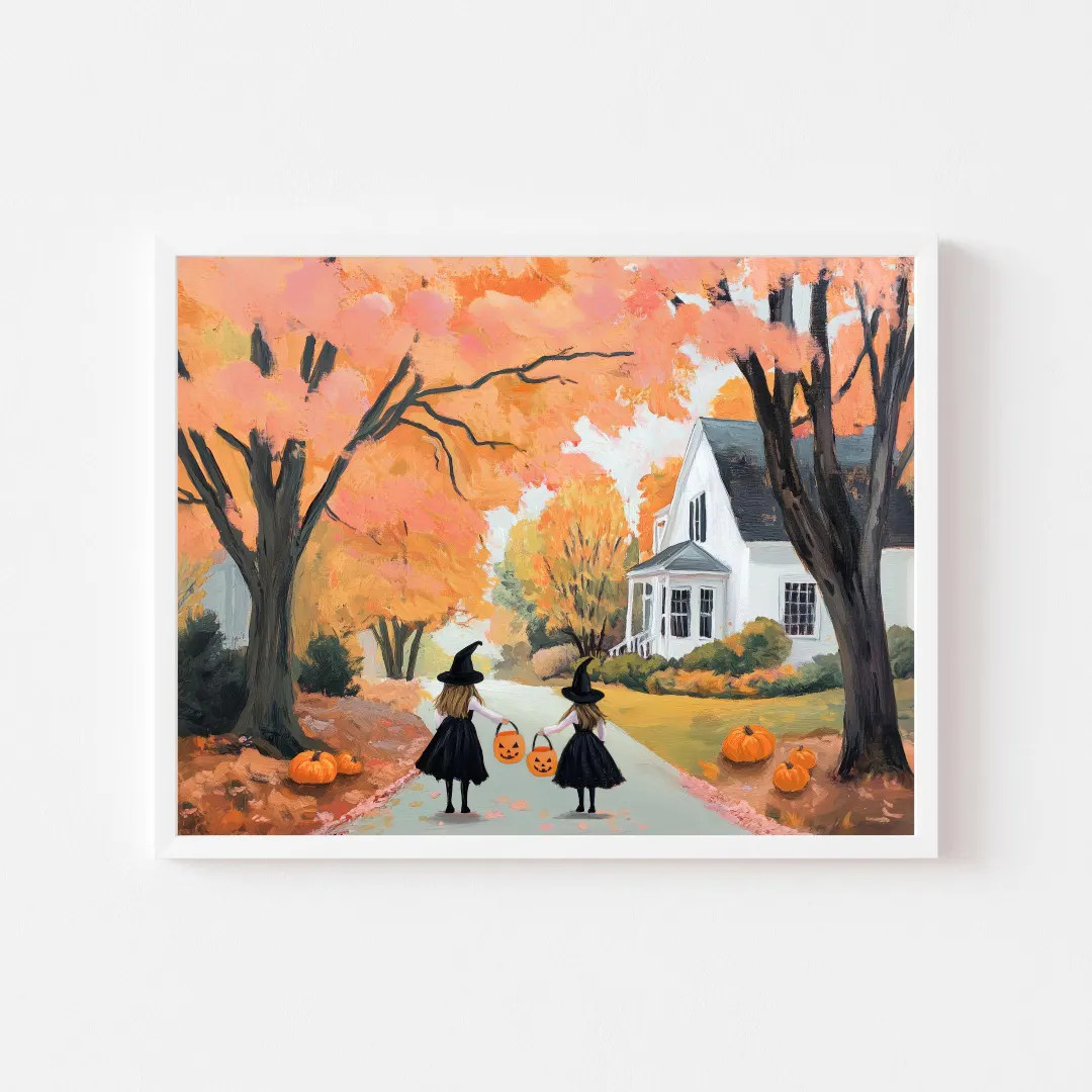 Witch Sisters Halloween Print: Trick or Treat, Pink Fall Art (digital Download) - Etsy | Etsy (US)