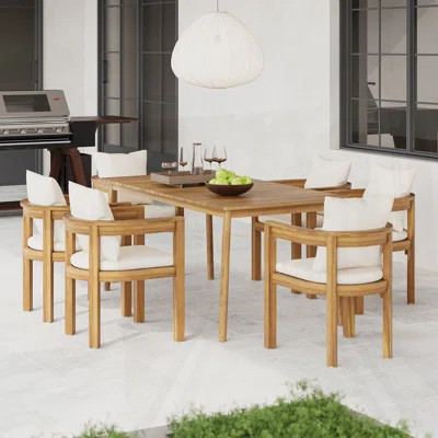 Outdoor Acacia Wood Dining Chair With Cushion Set Of 7 | Wayfair North America