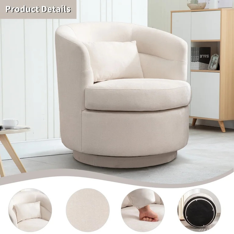 Bonzy Home 360\u00b0 Swivel Barrel Accent Chair with Lumbar Pillow, Upholstered Fabric Club Chair... | Walmart (US)