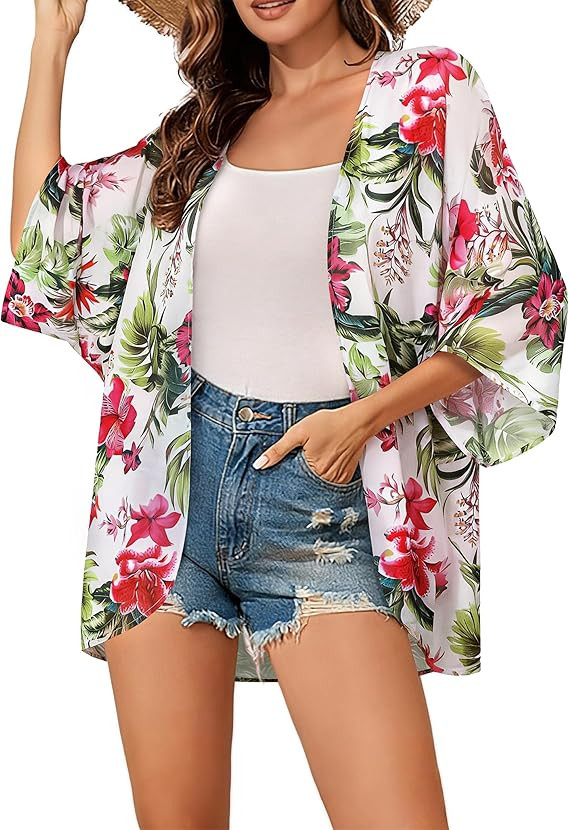 BB&KK Women's Chiffon Kimono Loose Casual Open Front Cover Ups | Amazon (US)