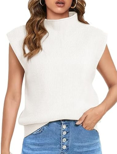 Himosyber Women's Solid Sleeveless Vest Elegant High Neck Stretchable Cap Sleeve Knit Sweater Top... | Amazon (US)