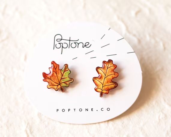 Maple Leaf Earrings Fall Leaf Studs Oak Autumn Leaves Leaf - Etsy | Etsy (US)