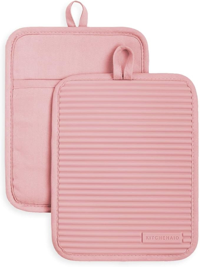 KitchenAid Ribbed Soft Silicone Pot Holder Set, Dried Rose | Amazon (US)