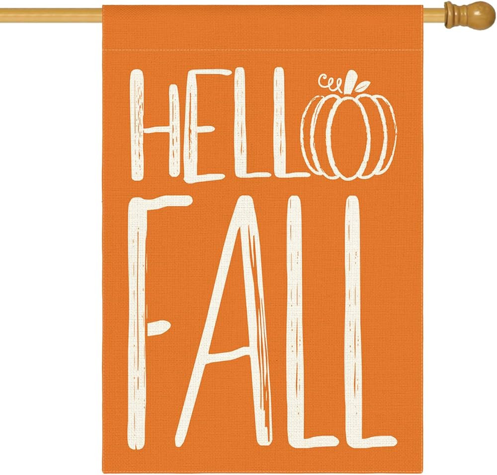 AVOIN colorlife Hello Fall Pumpkin House Flag 28x40 Inch Double Sided Outside, Autumn Seasonal Ru... | Amazon (US)