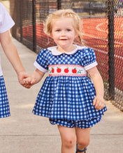 Apple Smocked Blue Checked Bloomer Set | Smockingbird Kids