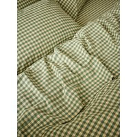 Elm Green & Butter Yellow Color Drenched Gingham Linen Blend Flat Sheet | Twin | Piglet In Bed | Piglet