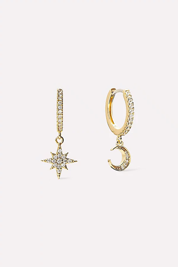 Ana Luisa Celeste Crescent Moon Huggie Hoops in Gold, Women's at Urban Outfitters | Urban Outfitters (US and RoW)