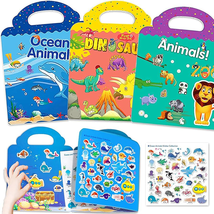 Reusable Sticker Books for Kids, 3 Sets Travel Removable Toddler Sticker Books for 3 4 5 Year Old... | Amazon (US)