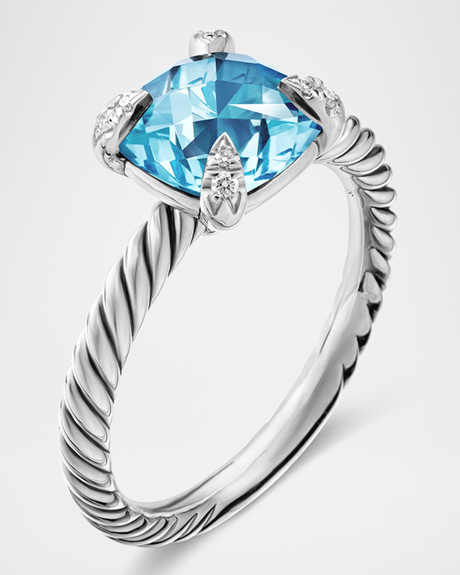 Chatelaine Cushion Ring with Gemstone and Diamonds in Silver, 8mm | Neiman Marcus