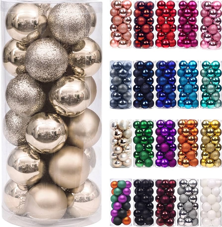 Emopeak 24Pcs Mini Christmas Balls Ornaments for Xmas Christmas Tree - 1.2 Inch Shatterproof Chri... | Amazon (US)