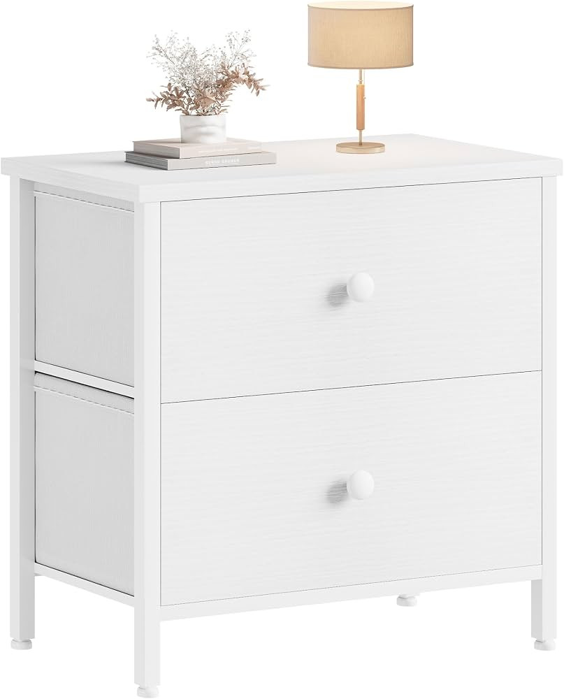 BOLUO White Nightstand 2 Drawer for Bedroom,Small Night Stand with Fabric Drawers End Table Moder... | Amazon (US)