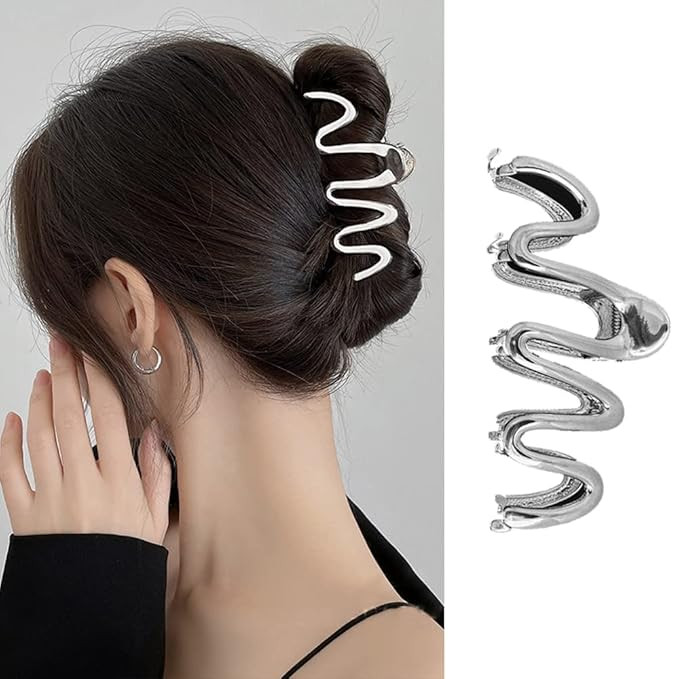 ROMODIYA 1Pcs Metal Sliver Hair Claw Clips for Thick and Long Hair, Irregular Wave Design, Simple... | Amazon (US)
