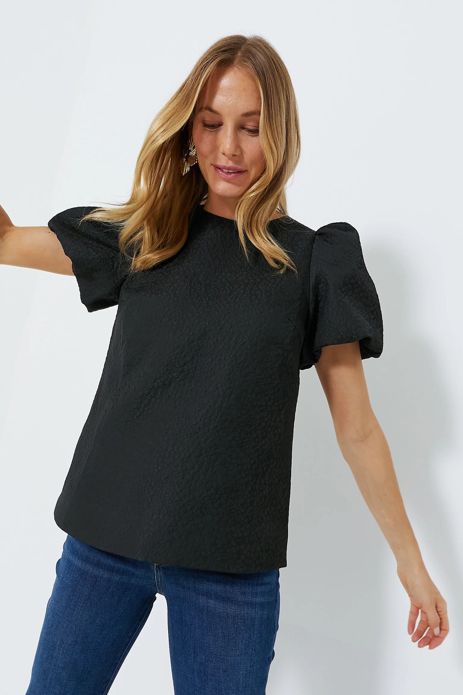 Black Jacquard Lyla Blouse | Tuckernuck (US)