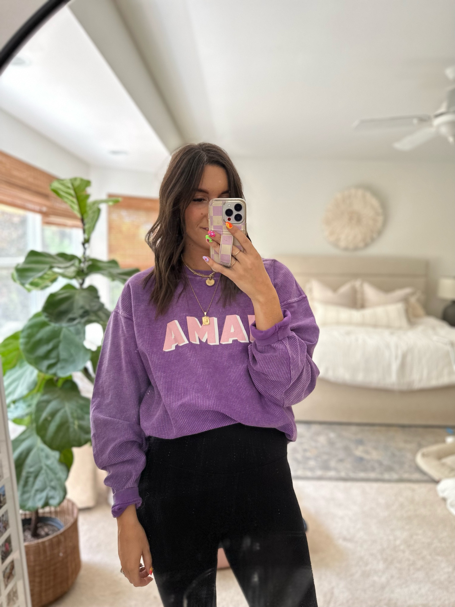 MAMA corded sweatshirt comes in purple or cream — I am size L // KARRIE15 is $$ off! 

#LTKfamily #LTKbump