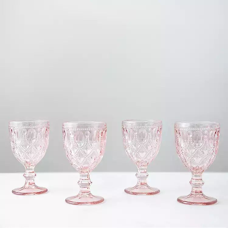 New! Pink Goblet Embossed Wine Glasses, Set of 4 | Kirkland's Home