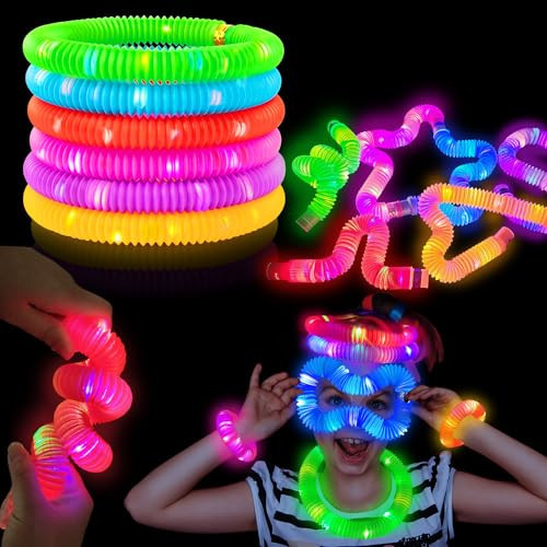 Halloween Glow Sticks Toys Gifts for Toddlers-6 PCS Light Up Pop Tube Party Favors for Kids,LED Bracelet Necklace Accessories,Fun Camping Essentials Games Activities Camp Gear Stuff for Boys Girls | Amazon (US)