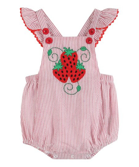 Lil Cactus Red & White Stripe Strawberry Ruffle-Strap Bodysuit - Infant & Toddler | Zulily