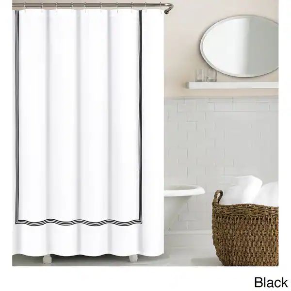 Echelon Home Three Line Hotel Collection Matelasse Shower Curtain - Black | Bed Bath & Beyond