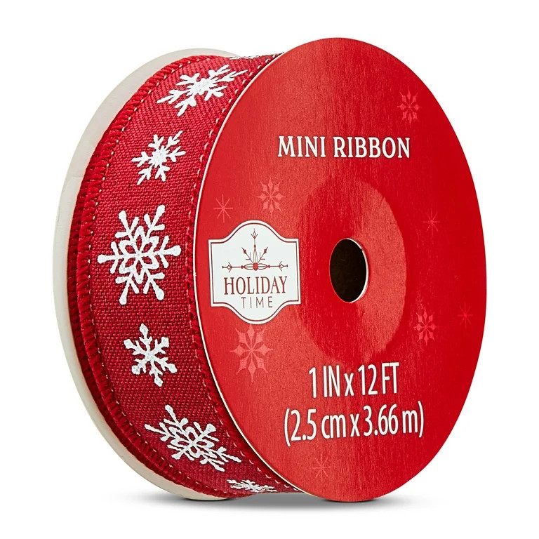Red and White Snowflake Mini Christmas Ribbon, 1" x 12', by Holiday Time | Walmart (US)