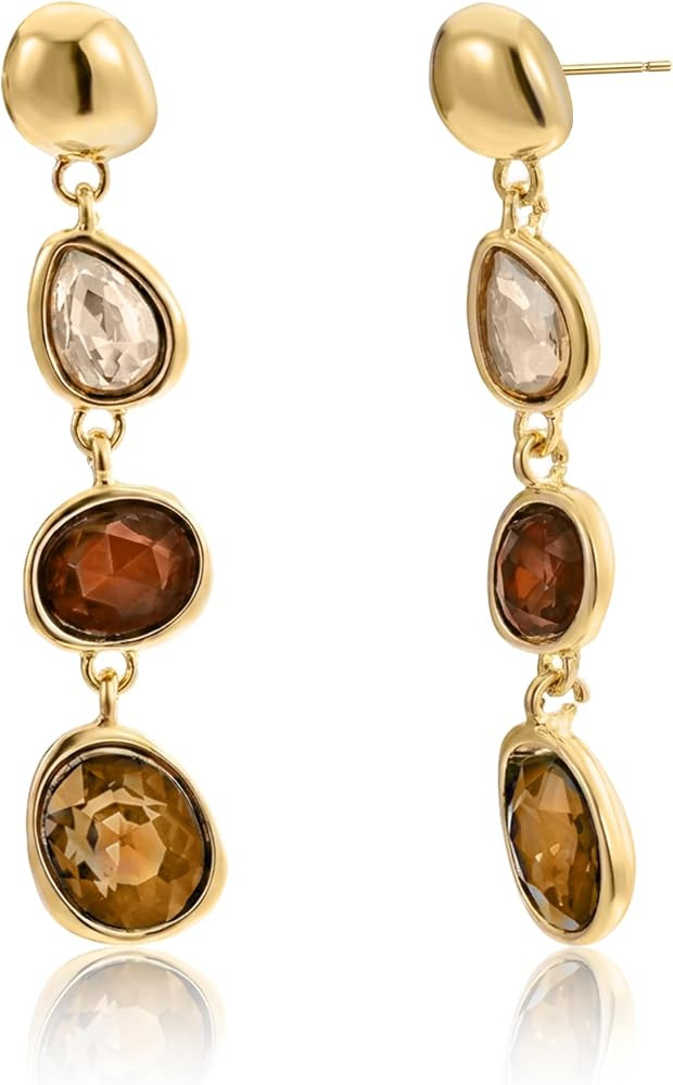 14K Gold Plated Vintage Long Colorful Gemstone Earrings for Women | Amazon (US)