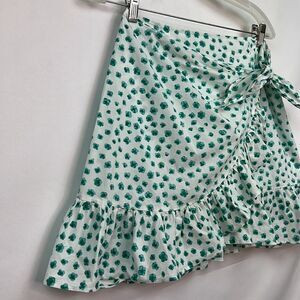 Rebecca Taylor White and Green Floral Faux wrap mini skirt size 6 EUC | Poshmark