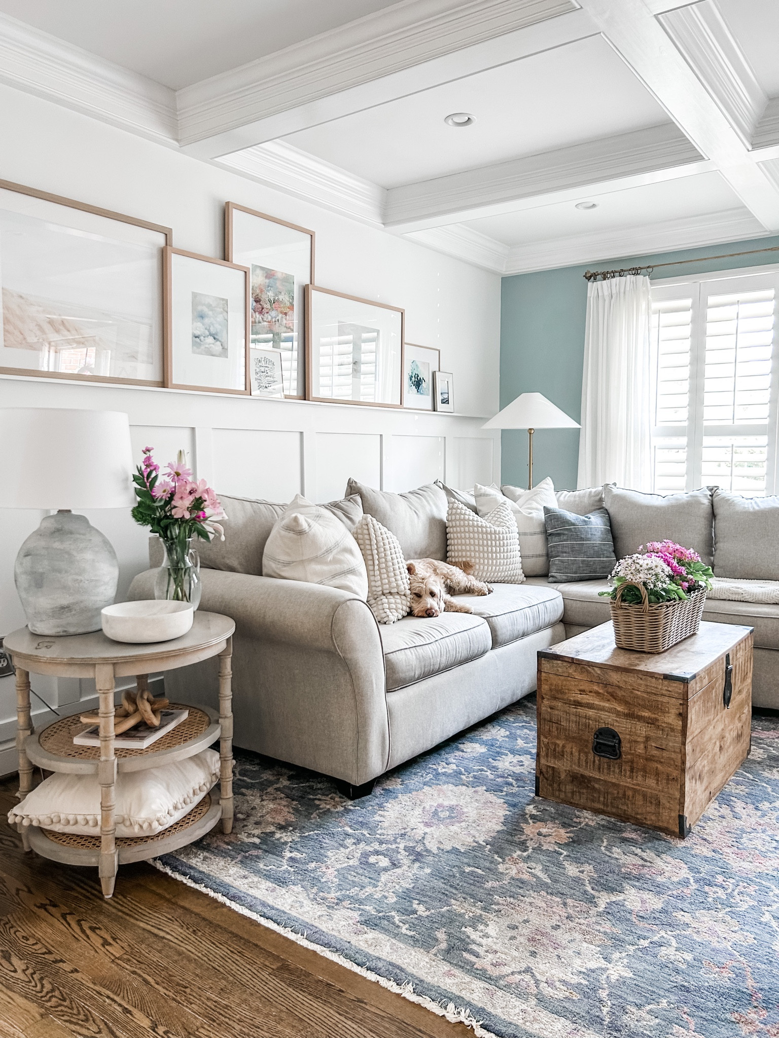 Love how our gallery wall with Target frames on our picture ledge came together! 

Living room decor, wall art, gallery frame, natural wood frame, round side table, mango wood end table with cane shelves. Wood chain link decor, cream throw pillow with Pom poms, woven basket planter, blue area rug, floral area rug, Loloi area rug, living room decor.
Art prints, wall art, picture frame.
Studio McGee Lamp, floor lamp, brass floor lamp, Amazon drapes, Amazon pinch pleat curtains, faux linen curtains, gold curtain rod, curtain clips.
#livingroom #decor #homedecor

#LTKFind #LTKstyletip #LTKhome