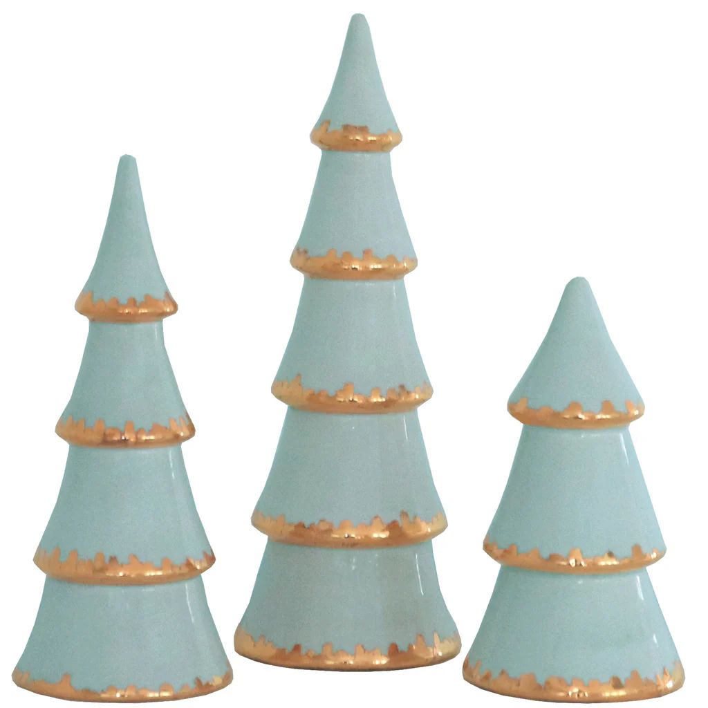 Aqua Christmas Trees with 22K Gold Brushstroke Accent | Lo Home by Lauren Haskell Designs