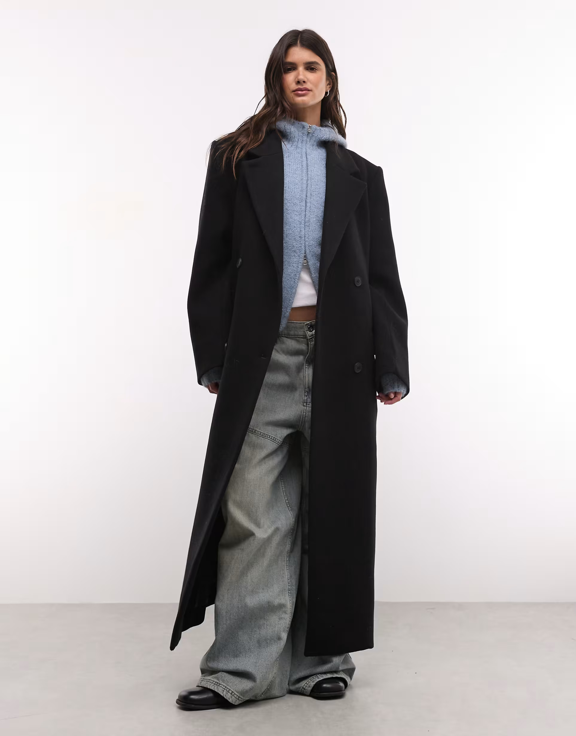Weekday Logan wool blend oversized double breasted coat in black | ASOS (Global)