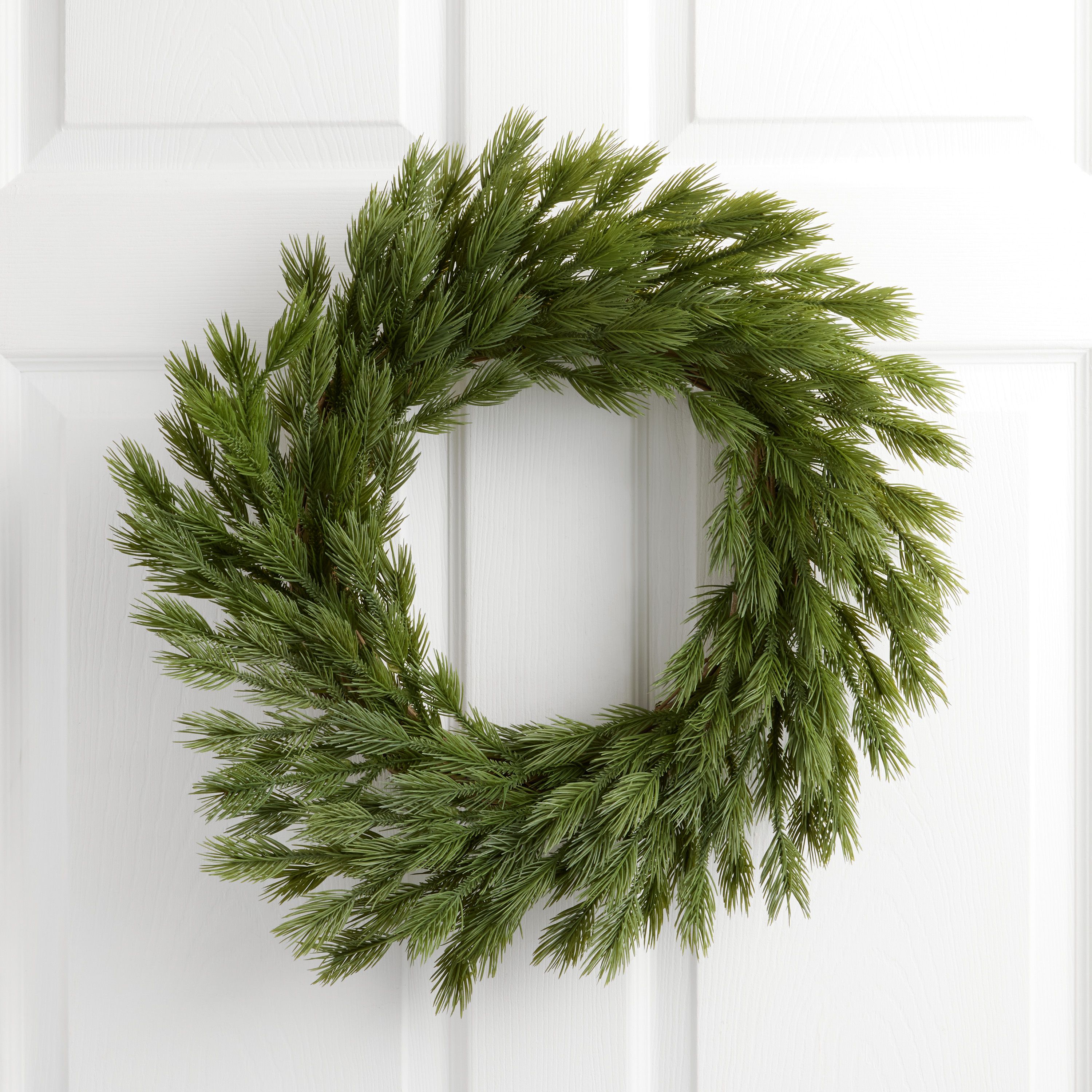 Green Soft Touch Short Faux Pine Wreath | World Market