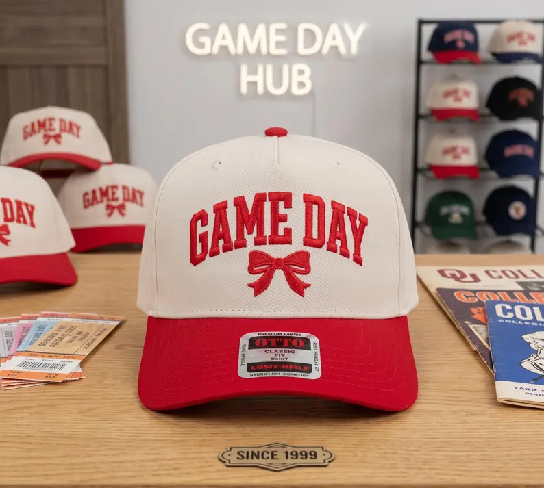Game Day Trucker Cap | Red Bow Embroidered Football Apparel | Etsy (Global)