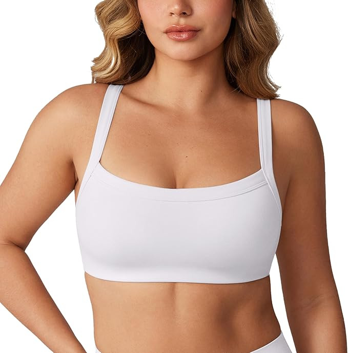 Hugcurve Adjustable Sports Bra Square Neck Wireless Padded Yoga Workout Tops | Amazon (US)
