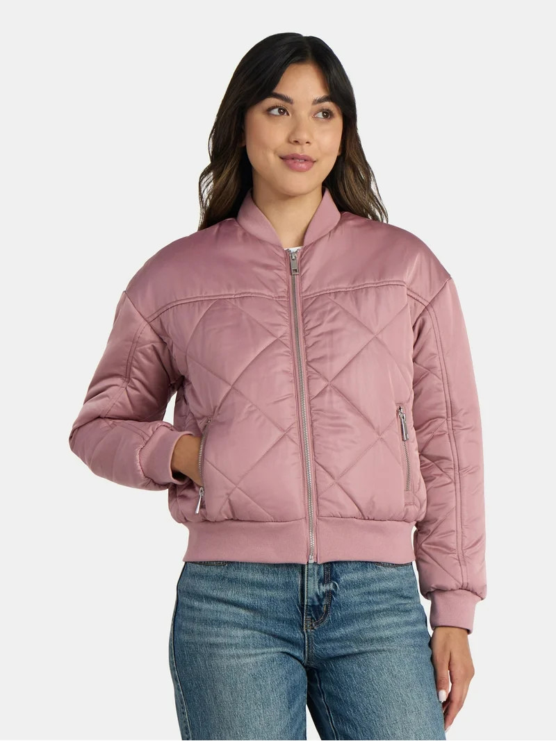 Time and Tru Women's and Women's Plus Quilted Bomber Jacket, Sizes XS-2X | Walmart (US)