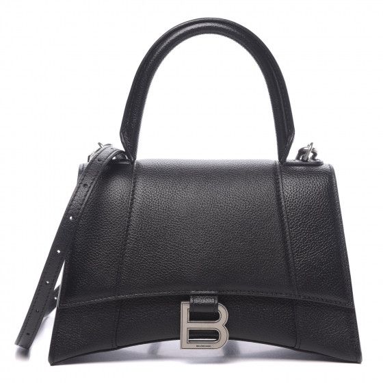 BALENCIAGA Grained Calfskin Small Hourglass Top Handle Bag Black | Fashionphile