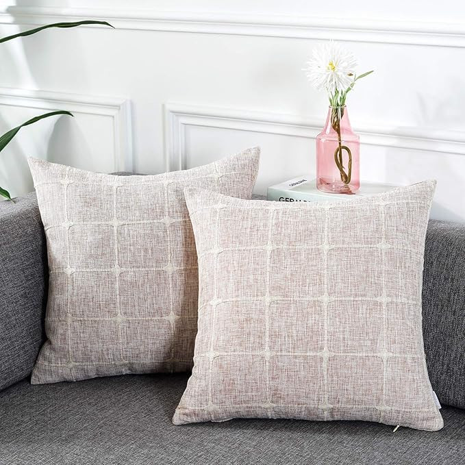AmHoo Pack of 2 Farmhouse Plaid Decorative Throw Pillow Covers Modern Jacquard Pillowcases Faux L... | Amazon (US)