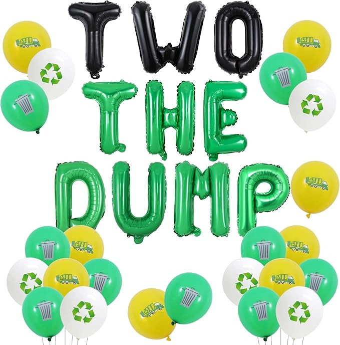 Garbage Truck 2nd Birthday Party Decorations Two The Dump Balloon Banner Trash Truck Balloon Recy... | Amazon (US)